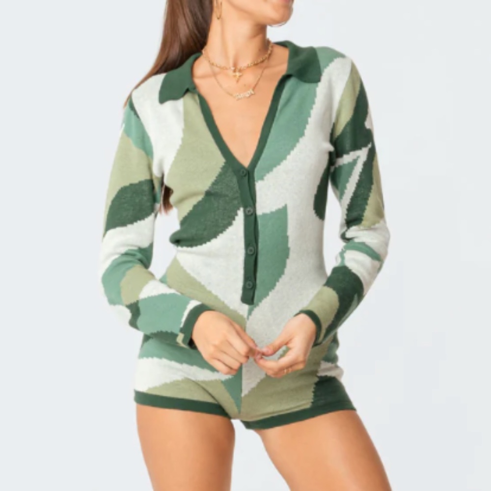 Edited Renee Green Geometric Knitted Romper Playsuit